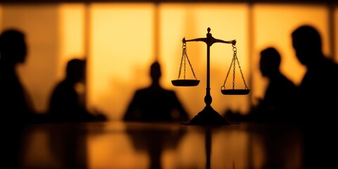 Justice and Law - Scales of Justice in a Courtroom Setting.
