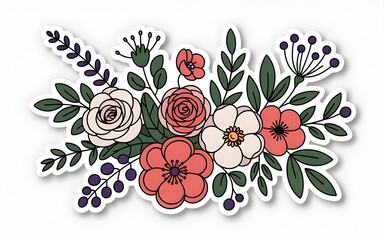 Colorful Floral Arrangement Sticker Design flowers