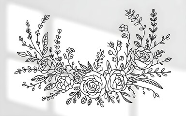 Floral Swag with Roses and Leafy Branches flowers leaves