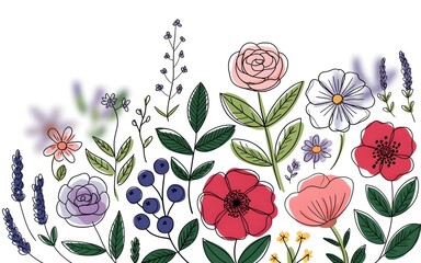 Hand Drawn Floral Elements With Berries And Lavender