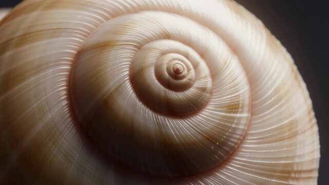 A detailed close-up of a spiral shell highlights its natural beauty and intricate design against a soft, abstract background. The shell's texture and colors create a stunning visual effect