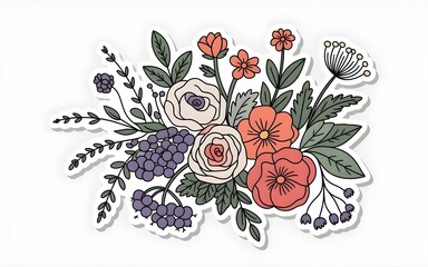 Pastel Floral Bouquet Sticker with Berries flowers
