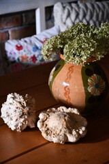 autumn pumpkin still life in a country house