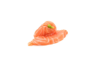 Sashimi made from salmon and wasabi on a white background. Japanese style food.