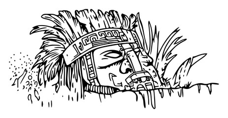 aztec mask in jungle hand drawn outline doodle vector sketch shape
