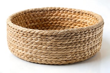 Obraz premium Handwoven natural fiber basket with textured braided detail, perfect for home organization.