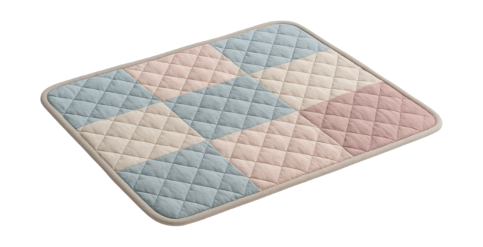 Quilted foldable pet mat for easy storage in compact living spaces.