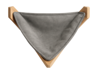 Triangular corner cat hammock ideal for saving space in small apartments.