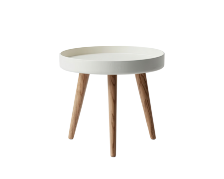 Round side table with tray top and wooden legs
