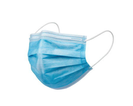 Blue disposable medical face mask with ear loops
 - Powered by Adobe