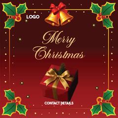 Merry Christmas Post Design | Elegant Holiday Greeting Layout for Social Media, Cards & Branding | Festive Winter Illustration