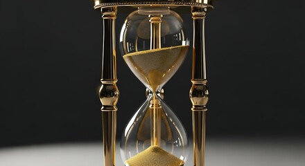 Ornate gold hourglass with shimmering flowing sand against a dramatic dark, high-contrast