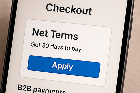 Net terms on a phone screen, indicating flexible payment options.