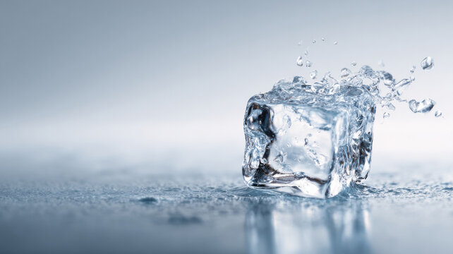 An ice cube with water splash effect