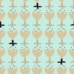 A seamless vector pattern with naive cut-out tulips, grid textures. Bold, playful, handmade look