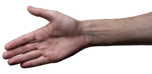 Open hand gesture for welcoming and greeting on transparent background