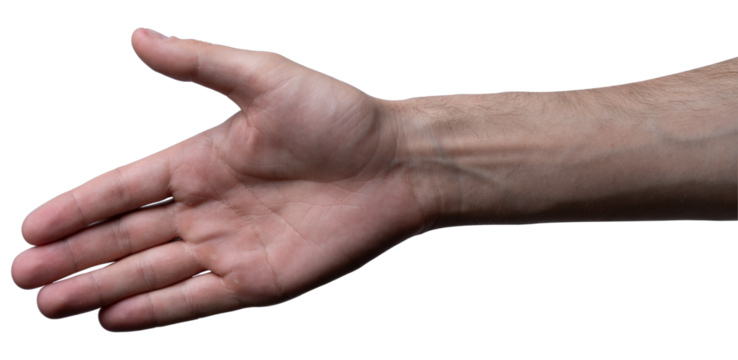 Open hand gesture for welcoming and greeting on transparent background