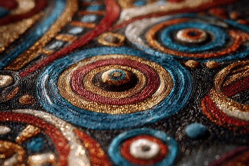 Abstract beaded art texture background with circles and vibrant colors detailed close up view of beads