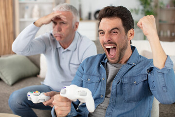 happy family playing video games