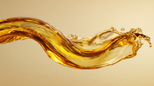 A close-up shot of a dynamic liquid splash with the look of golden liquid. Capture the elegance and movement of a liquid form.