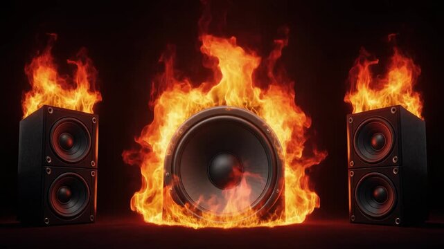 Explosive Sound System on Fire - 4K Video for Ultimate Audio Experience