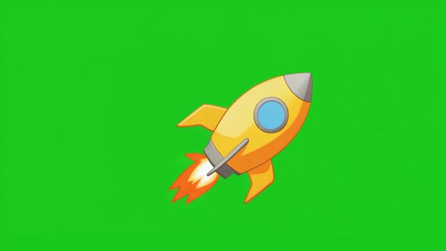 Yellow Rocket Launching on Green Screen Background, 4K Video Footage for Motion Graphics and Compositing