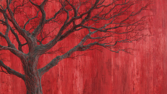 A solitary tree with striking red foliage, a true spectacle of nature's beauty