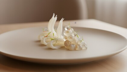 Delicate Presentation Artful Composition of Food on a Minimalist Plate