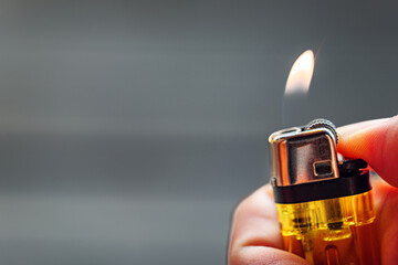 Flame emitted from a lighter, Close-up of flame switched on with lighter