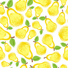 Painted pears seamless vector pattern. Hand-drawn fruits illustration