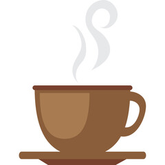 Brown ceramic coffee cup with steam rising isolated on white background a simple flat design illustration for beverage and cafe themes
