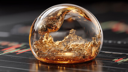 Golden bubble floats above stock chart, symbolizing market potential