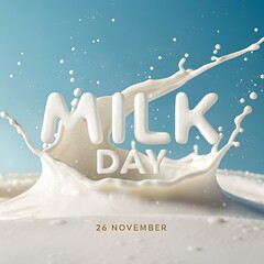 3D Milk Splash Typography Poster for National Milk Day &ndash; 26 November