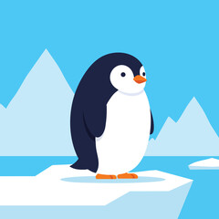 Obraz premium Penguin on an iceberg with a bright blue background creating a cheerful atmosphere in a vector illustration 