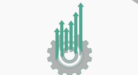 Gear with upward pointing arrows indicating growth and progress.