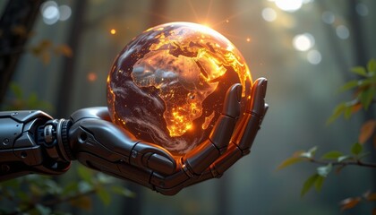 Humanoid Robot with Glowing Earth