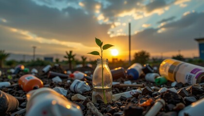 Ecofriendly Plant Amidst Plastic Pollution