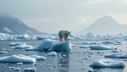 Polar Bear Amidst Floating Icebergs