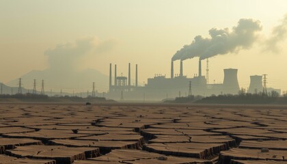 Industrial Sunset with Cracked Earth