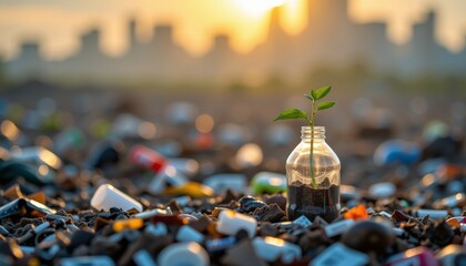 Sunset Serene Beach Debris Plastic Litter Plant
