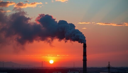Industrial Sunset with Smoke Billowing