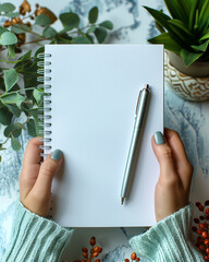 hands with notebook and pen