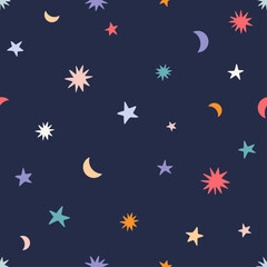 Moon and stars seamless pattern