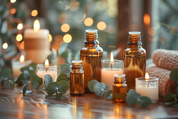 bottles of essential oil and spices and aromatherapy