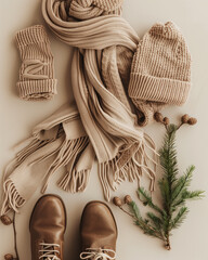 brown scarf with shoes on a white background