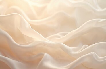 Obraz premium Soft beige chiffon fabric with gentle waves creates an elegant backdrop. Light pastel silk texture drapes smoothly, ideal for luxurious product displays or wedding designs.