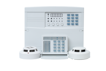 Essential fire safety equipment including alarm system and smoke detectors for effective protection