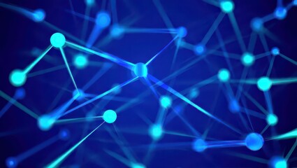 Abstract visualization of a glowing blue network with interconnected nodes representing data and communication.