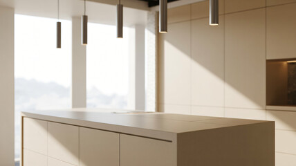 Modern kitchen interior shines with sleek design and bright natural light, perfect for showcasing contemporary home living and minimalist elegance