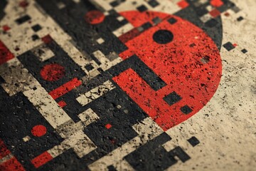 Abstract geometric art red black white pixelated design modern art contemporary painting grunge texture art